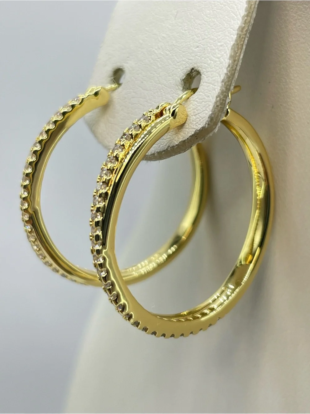 Gold White Crystal Hoop Earrings Classic Pave Sparkle Boho Glam
